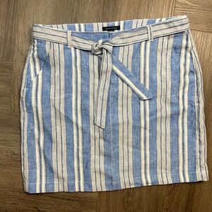 Tommy Hilfiger Linen Skirt Womens‎ 10 Blue White Striped Belted Boat Preppy